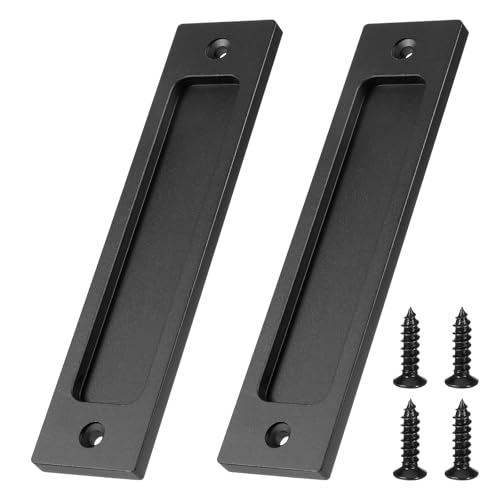 KALIONE Sliding Barn Door Closet Handles Pulls 2 Pack Rectangular Recessed Sliding Door Pulls Matte Black Pocket Doors Handles with Screws for Drawers Cabinet Sliding Barn Doors 6Inch