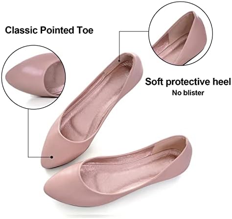 Hee grand Women's Slip on Foldable Soft Leather Ballet Flats,Pointy Toe Shallow Flats Shoes,Pink 9 | Image 1