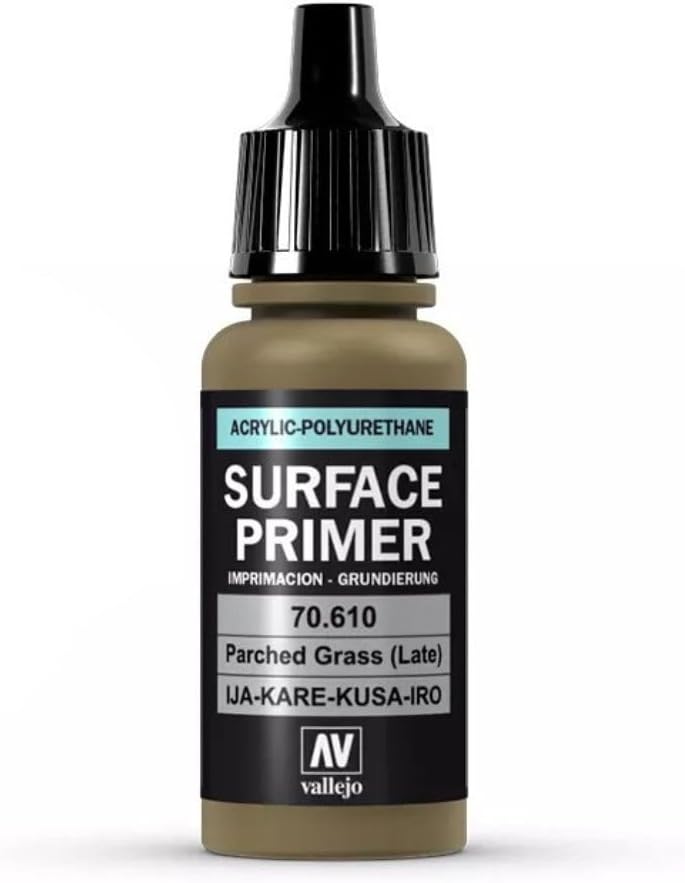 Vallejo - Surface Primer Color | Parched Grass Late 18 ml. (0.6 fl.oz.) | Matte Finish and Fast Drying | Perfect for Airbrushing and Great Adhesion to Figurines and Scale Models