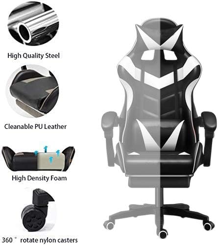 Jackgold Gaming/Racing Style Adjustable Office Chair with Removable Headrest,High Back, Lumbar Cushion, and Footrest,360-Degree Swivel, White