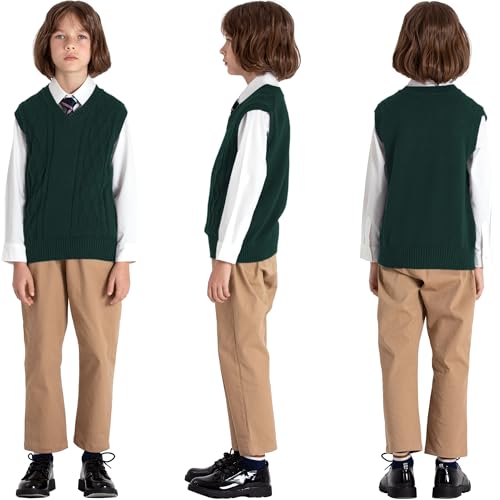 Image of JSTEX Boys Sweater Vest 100% Cotton Kids Uniform Vest V-Neck Sleeveless Knit Pullover for Boy Girls Toddler Size 4-14