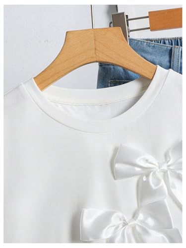 Girl's Cute 3D Bowknot T Shirt Crew Neck Short Sleeve Summer Tee Tops4