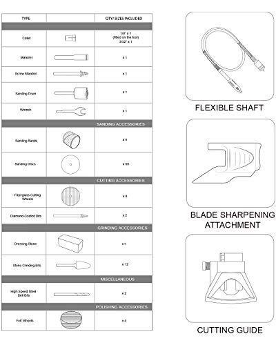 Populo High Performance Rotary Tool Kit with 107 Accessories, 3 Attachments, Variable Speed, Flex Sha   ft and Universal Collet for Abrasive, Polish, Cutting, Engraving, Drilling and Crafting DIY Project