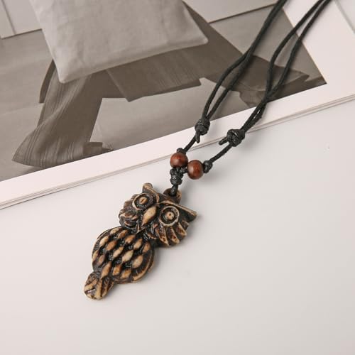 Vintage Resin Animal Owl With Beads Pendant Necklace, Talisman Protection Pendant, Hand Woven, Adjustable Rope, Men'S And Women'S Dressing Accessories, Resin, No Gemstones4