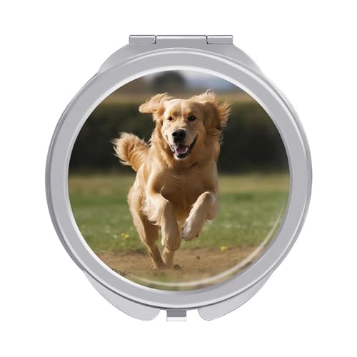 VstaDank Golden Retriever Running Travel Makeup Mirror 1x/2x Magnification Round