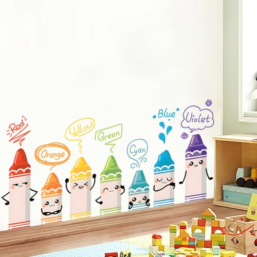 Image of Crayon Color Wall Stickers for Kids Rooms Cartoon Wall Decals for Baby Bedroom Wardrobe Door Decor DIY Mural Decals