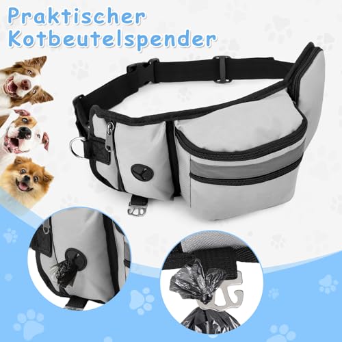 ZESTEFY Leckerlibeutel Hundetraining, Robuste Bauchtasche mit Kotbeutelspender, Flaschenhalter, Reflektor & Verstellbarem Gurt – Wasserdichtes Hundezubehör für Gassi, Training & Outdoor