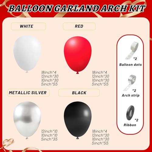 Image of 412Pcs Red Black and White Balloon Garland Arch Kit,18 12 10 5 Inch Different Size Red Black White Balloons for Shower Birthday New Year Graduation Wedding Racing Car Poker Party Decorations