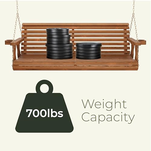 Image of Amish Casual Heavy Duty 700 Lb Capacity Porch Swing (3 Foot, Semi-Solid Black Stain) - Wooden Outdoor Roll Back Swing with Hanging Chains - Amish Made in the USA