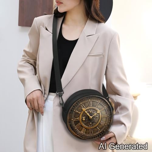 Image of Women Novelty Round Clock Shape Zippered Clock Purses for Women Tote Handbag Shoulder Bag, Gift for Mom Girlfriend