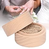 lvifloae Caja de Anillo para Ceremonia de Boda Caja de Anillo de Madera Caja de Anillo de Boda de Lino Caja de Anillo de Madera de Propuesta portátil Redonda Antigua para Boda