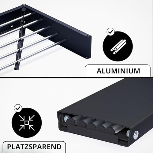 Vonia Wandtrockengestell 100 x 50 cm – platzsparend & zusammenklappbar – robuster Wäschetrockner zur Wandmontage im Badezimmer, auf dem Balkon und in kleinen Wohnungen – schwarz