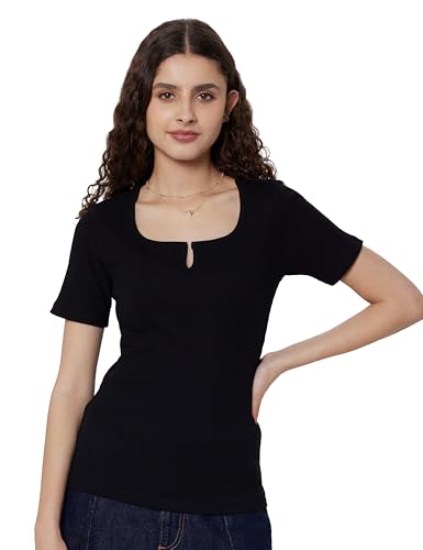 Image of barcino Beige Ribbed V-Neck Short Sleeves Top