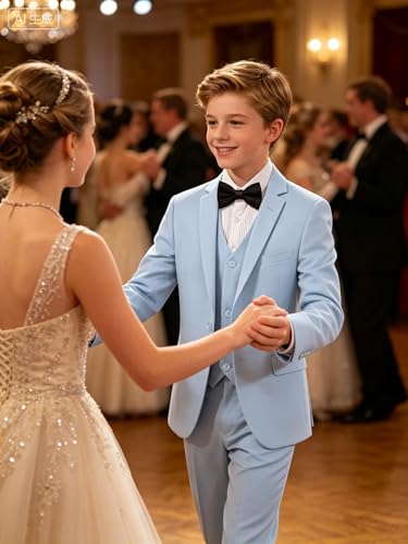 Image of Boys' Formal Suit 5 Piece Slim Fit Suits for Boy Kids Tuxedo Toddler Wedding Ring Bearer Outfit Teen Communion Dress