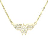 DC Comics Wonder Woman Jewelry for Women, Yellow Flash Plated Crystal Logo Pendant Necklace, 18