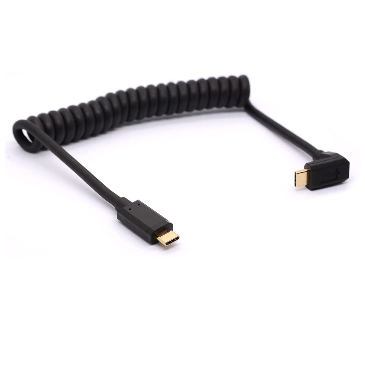 Cavo USB C A Spirale Angolato 90° - Prolunga Da USB 2.0 A Tipo C Per Ricarica Rapida E Sincronizzazione Dati - Cavo A Molla Per Smartphone E Tablet - Nero