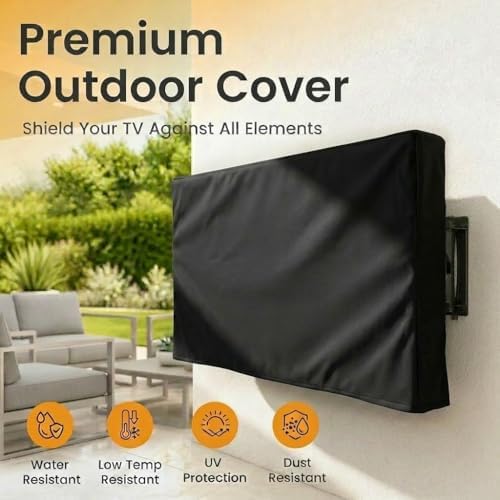 Outdoor TV Cover, Black Weatherproof Universal Protector for 30'' - 32'' LCD, LED, Plasma Television Sets - Compatible with Standard Mounts and Stands. Built in Remote Controller Storage Pocket - 5