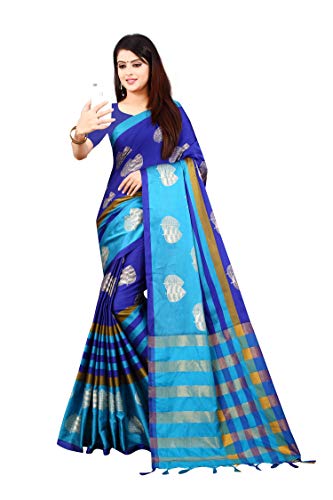 Image of OM SAI LATEST CREATION Soft Cotton & Silk Saree For Women Half Under 349 2020 Beautiful For Women saree free size with blouse piece (Turquoise)