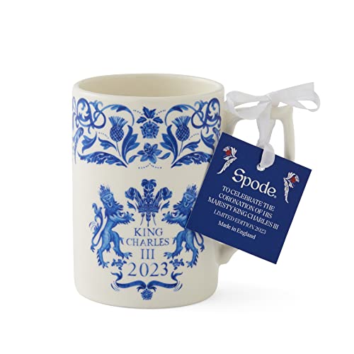Portmeirion Home & Gifts Spode King Charles III Coronation Single Mug 340ml Blue & White Pattern UK Made