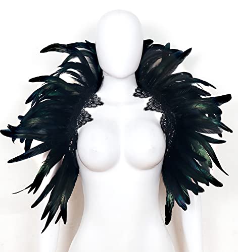 L'VOW Black Feather Shrug Cape Shoulder Wrap Lace Collar Halloween Costumes for Women4