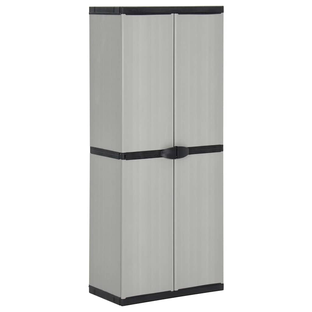 Szafka ogrodowa z 3 półkami, zamykana, materiał PCW i PP, 68 x 40 x 168 cm, szaro-czarna, uniwersalna szafka na taras, garaż, warsztat, z miejscem do przechowywania i półką
