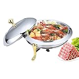 FEOOWV Chafing Dish Set of 2 Pcs Stainless Steel Round Durable Buffet Warmer Tray Durable Frame with