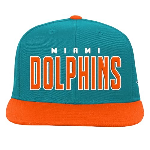 NFL Kids Youth 8-20 Official Team Lock Up Wordmark Primary Logo Snapback Adjustable Hat Cap - One Size (US, Alpha, One Size, Miami Dolphins) - Image 2