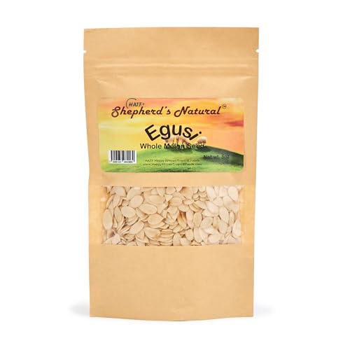 Egusi By Shepherds Natural Whole Melon Seed 100% All Natural 142 grams / 5oz - For Egusi Soup - NO PRESERVATIVES - SAND-FREE - CONVENIENT RESEALABLE BAG - Ready to use.