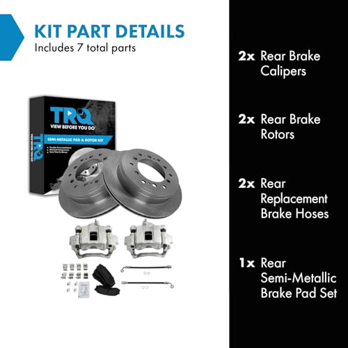 Image of TRQ Rear Brake Pad and Rotor Set Semi Metallic Calipers Compatible with 2010-2021 Lexus GX460 2010-2020 Toyota 4Runner