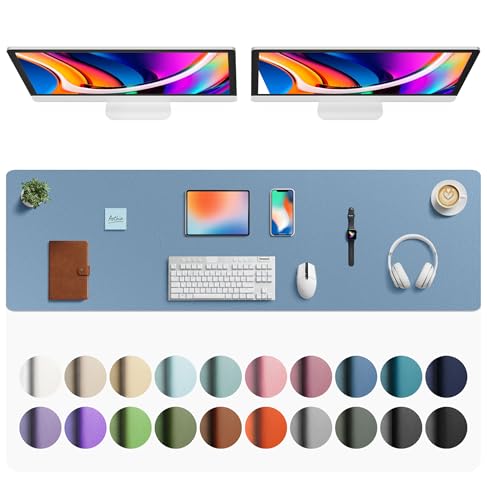 Image of Aothia Faux Leather Desk Mat - Large Mouse Pad, Non-Slip PU Leather Blotter, Waterproof Writing Surface for Office and Home (Denim Blue, 63 inch x 17 inch)