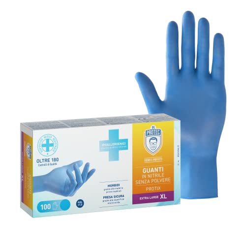 Dr. Protec,Protix, Guanti in Nitrile, Senza Polvere, Taglia XL,100 Pezzi