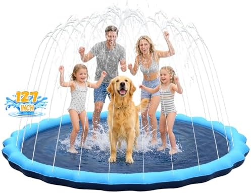 127 inch Extra Large Non-Slip Splash Pad Sprinkler for Kid and Dog, Kiddie Dog Pool, Kid Outdoor Toys for Ages 3-12 Boys Girls, Summer Outdoor Water Kids Toys, Parent Games, Backyard, Lawn