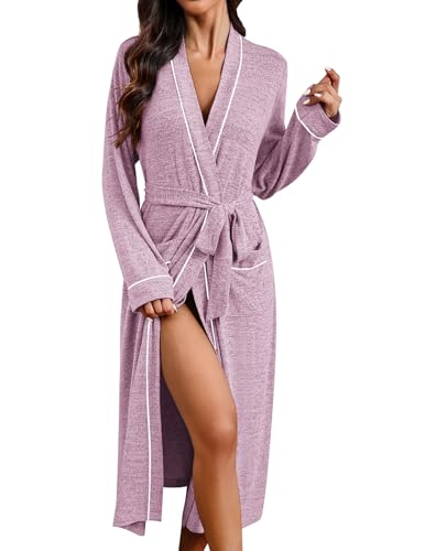 Ekouaer Womens Robe Long Bathrobe Lightweight Soft Knit Kimono Robes Ladies Casual Sleepwear S-XXL