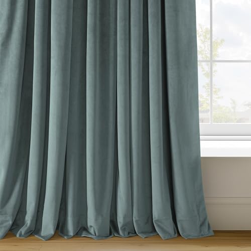 HPD Half Price Drapes Signature Velvet Thermal Blackout Curtains for Living Room 108 Inch Long (1 Panel) Rod Pocket Insulated Blackout Curtains for Bedroom Window Curtains, 50W x 108L, Skylark Blue