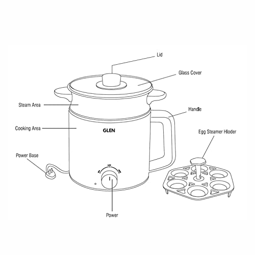 Glen Multicooker Electric Kettle Multipurpose 1.5 Litre, 600W, with Steamer, Cook, Boil & Steam, Egg Boiler, Auto Shut-off, 2 Heat Settings -Silver & Black (9016)