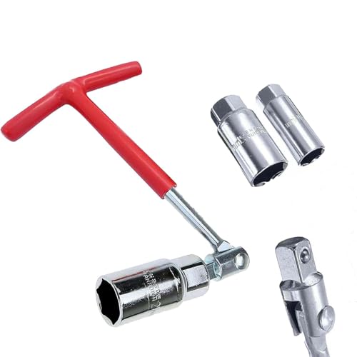 Premium Spark Plug Socket Wrench Set - Red T-Handle Stainless Steel Tool | Universal Fit for Cars Motorcycles & Small Engines | Durable Corrosion-Resistant Spark Plug Wrench | Compact & Portable