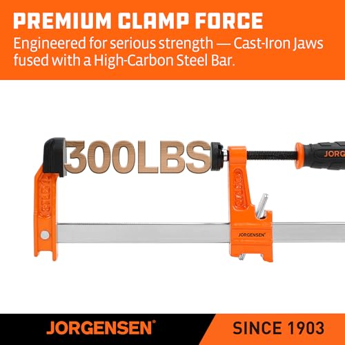 Image of Jorgensen 2-Pack Steel Bar Clamp Set, Light Duty F-Clamp, 8-Inch & 12-Inch | 300 lbs Load Limit, Bar Clamps for Woodworking, Metalworking and DIY Projects