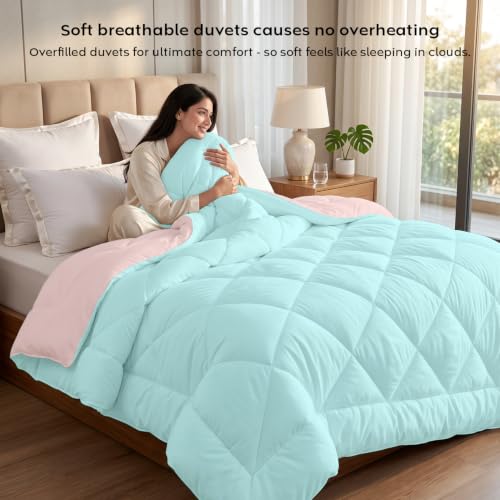 Image of AYKA Reversible Comforter 220 GSM Microfiber Reversible AC Comforter /Blanket for Winter /Quilt /Duvets for Queen Size Single Bed Comforter (60 * 90, Aqua & Peach)| TC - 220
