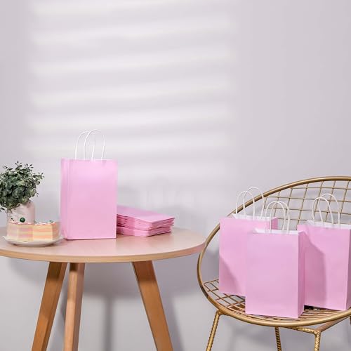 SUNCOLOR 24-Pack Pink Gift Bags with Handles – 8" Goodie Bags for Party Favor Bags, Baby Showers, Birthdays & Special Occasions (Pink)