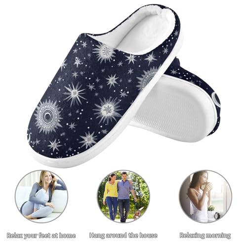 Starry Night Star Sun Moon Women Cotton Slippers Non Skid Memory Foam House Shoes for Travel Funny Presents 6-73