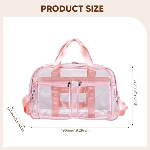 Clear Tote Bag Large Capacity Travel Duffle Pouch for Sports Shopping Hiking, Pink Red2