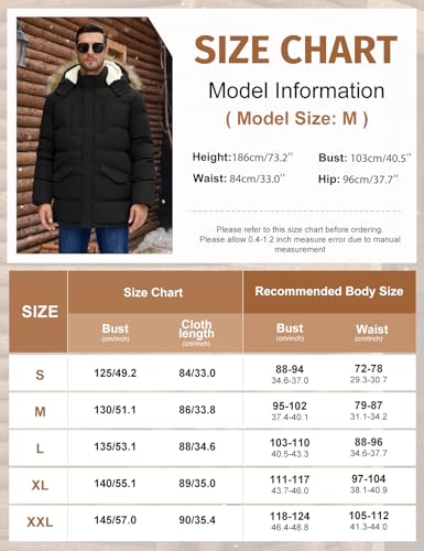 heekpek Herren Winterjacke Outdoor Parka Jacken Lang Männer Warme Winddicht Wasserabweisend Fleece Gefüttert Wintermantel mit Kapuze, Schwarz, L