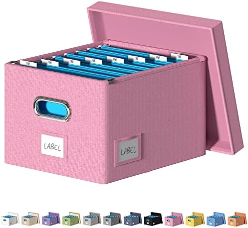 DYWMM File Organizer Collapsible Storage Box for Office File Box with Lids Document Organizer for School and Home Easy Slide Durable Hanging File Box (Pink)