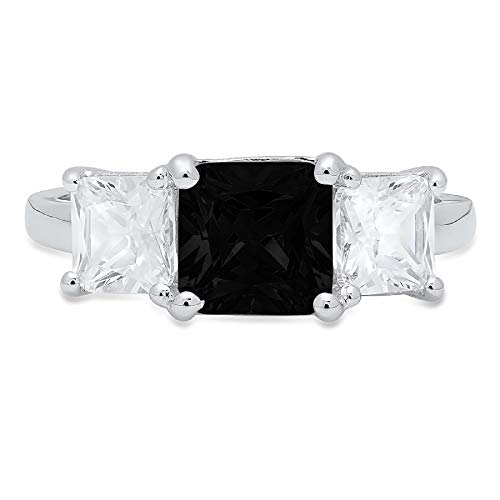 3.25ct Square Emerald Baguette cut 3 stone Solitaire Accent Flawless Natural Black Onyx Gemstone Ideal VVS1 Engagement Promise Anniversary Bridal Wedding Designer Ring 14k White Gold Size 5