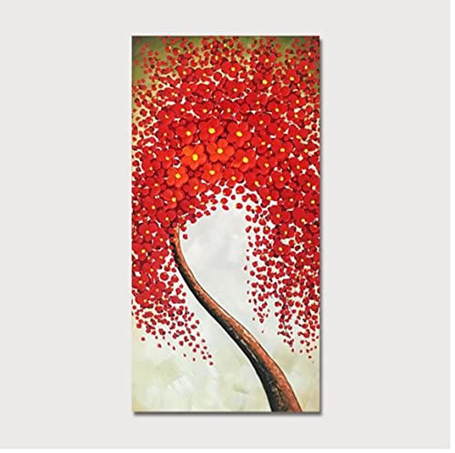 Peinture à l'huile pour couloir et entrée moderne, tableau arbre rouge 3D
