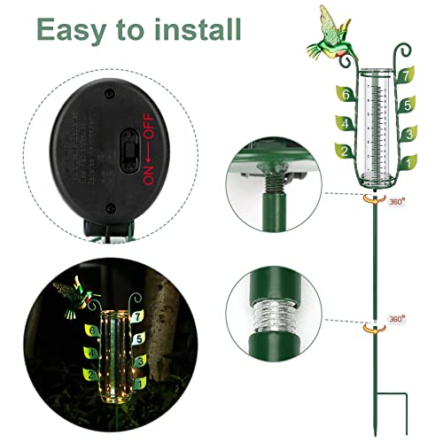 Sysuvana Rain Gauge Outdoor, 32" Hummingbird Rain Gauge With Large Numbers, Solar Rain Gauges With Led Light For Yard Garden Patio Lawn Decoration #TOP4