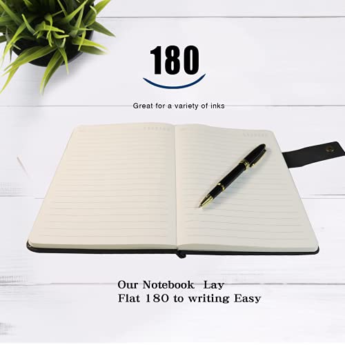 Black-A5-Lined-Leather-Journal-Notebook-for-Men-Women59-X-84-Personalized-Hardcover-Journal-with-Pen200-Pages-100-Gsm-Thick-Ruled-Paper-Daily-Diary-for-SchoolTravelBusinessWorkHome-Writing