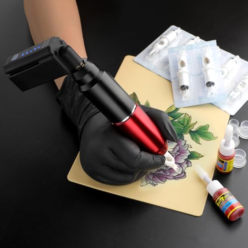 Tattoo Kits Tattoo Machine Tattoo Set with 1500mAh Power Supply and LCD Display Red