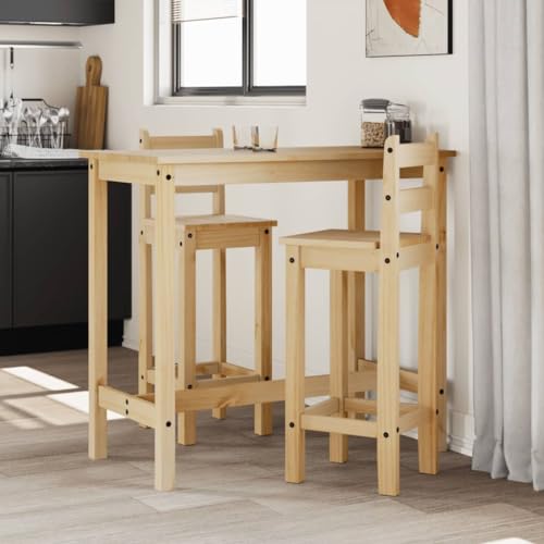 Sufrk Juego de bar de 3 piezas de madera maciza de pino, juego de mesa de bar, juego de sillas de comedor, sillas de comedor altas, para cocina, comedor, salón