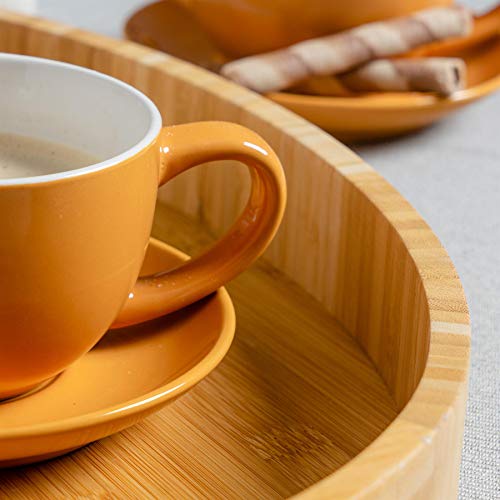 Argon Tableware Yellow Cappuccino Cups with Saucers - Set of 6-250ml Dishwasher Safe Gloss Stoneware Cappuccino Cups and Saucer Set Coffee Mugs with Handle and Grooved Plate - Image 6